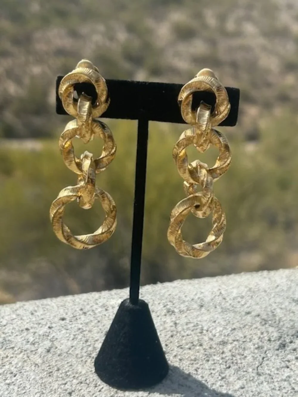GIVENCHY Paris New York Couture Gold Hoop Textured Link EARRINGS